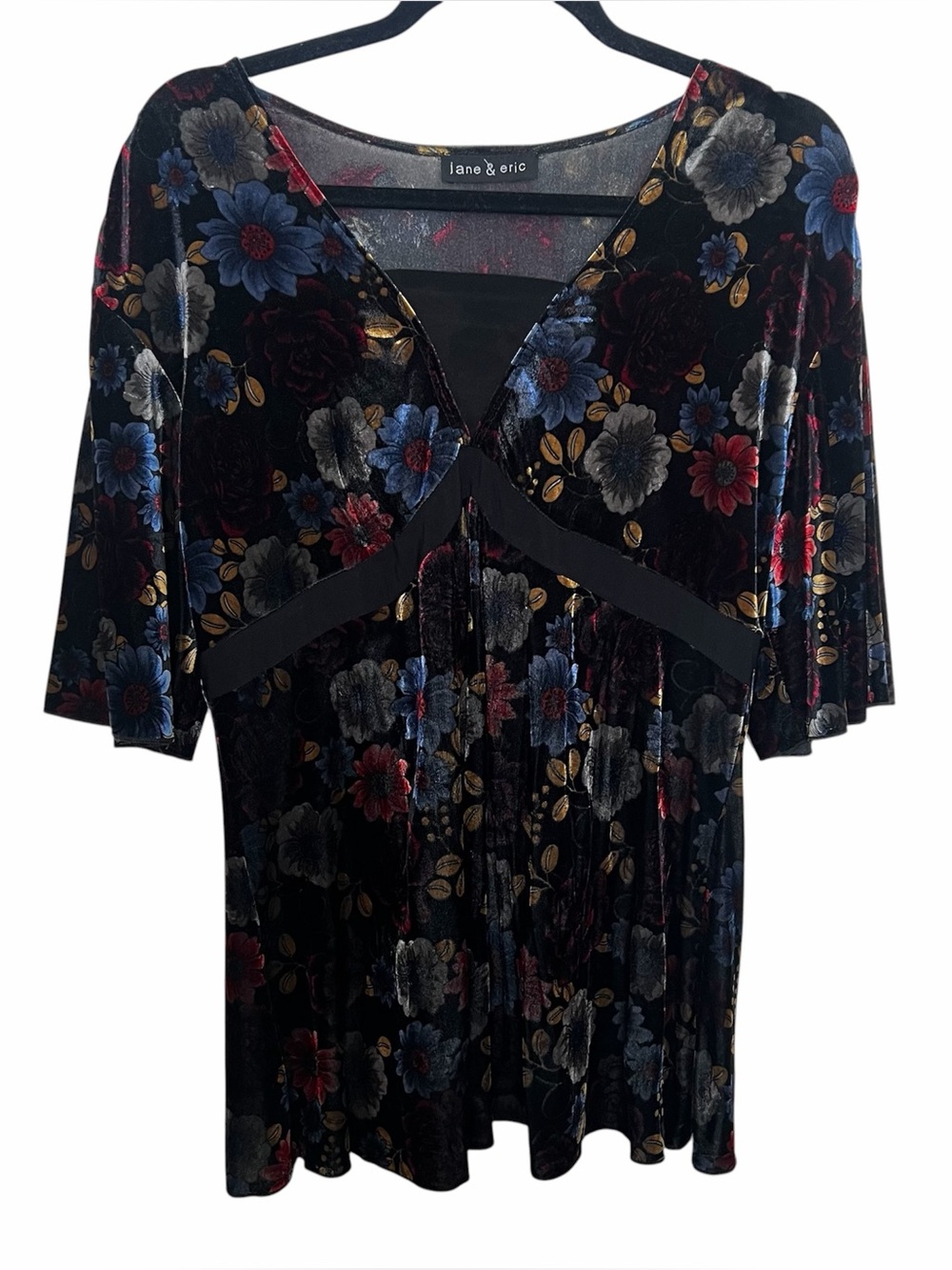 Vintage Jane & Eric Velvet Dark Floral Blouse Sz L Fairy Grunge Whimsigoth 90s